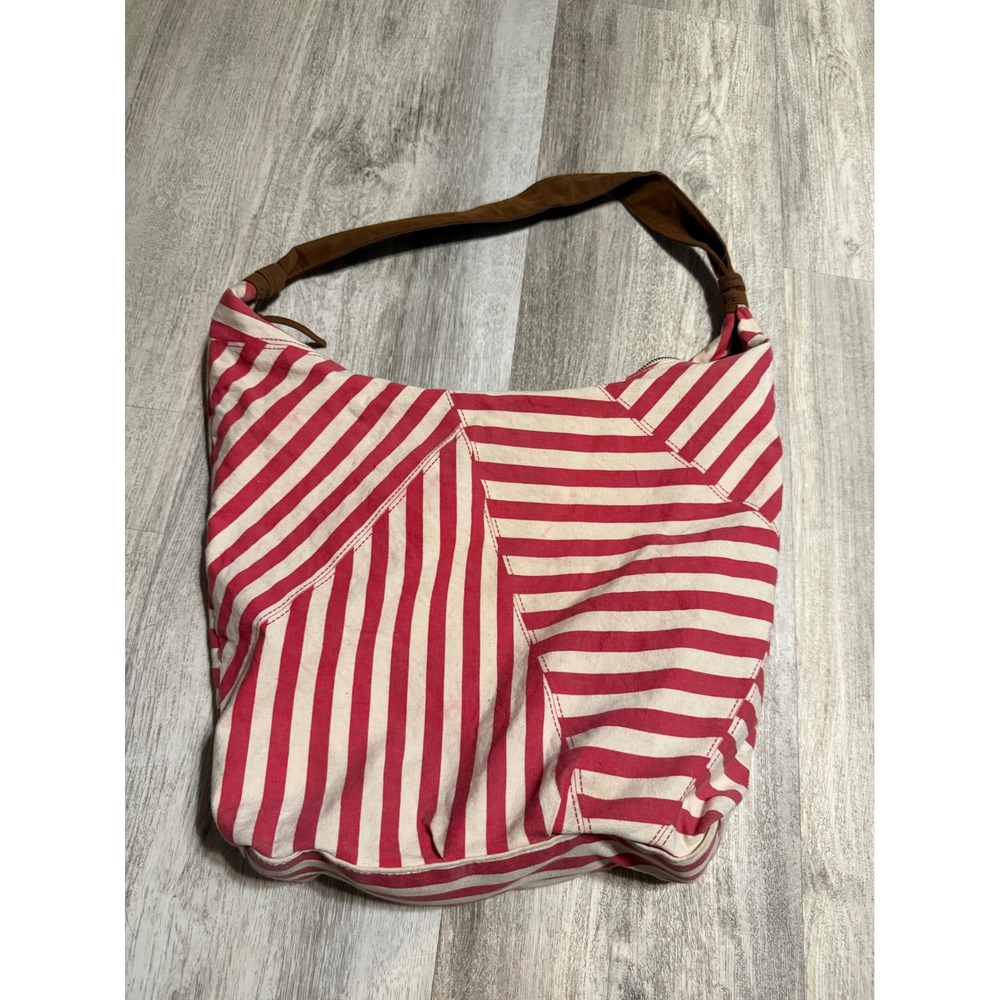 Y2K Roxy Red White Stripe Canvas Hobo Shoulder Bag Purse - Picture 7 of 7